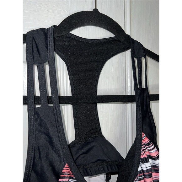 Yonique Women Swim Top Bathing Tankini Pink Black Stripes Racerback L Padded NWT - Picture 5 of 14